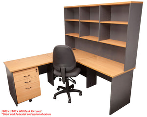 Express Corner Workstation in Beech & Ironstone Corner Desk with Hutch Package