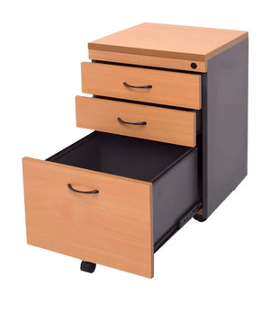 Rapid Worker Mobile Pedestal - 2 Drawer + File Drawer in Beech