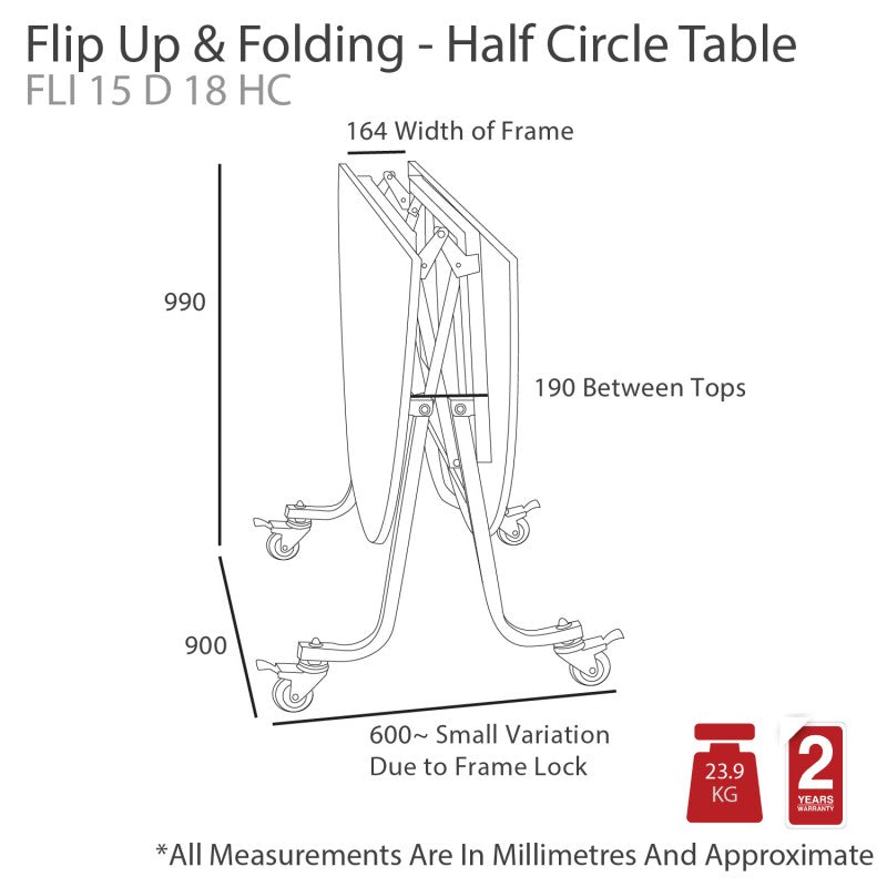 Flip Up & Folding Half Circle Round Table