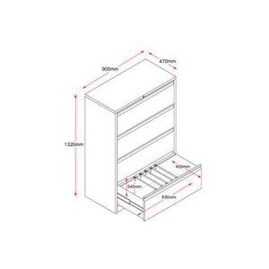 GO Lateral Filing Cabinet - 4 Drawers in Black