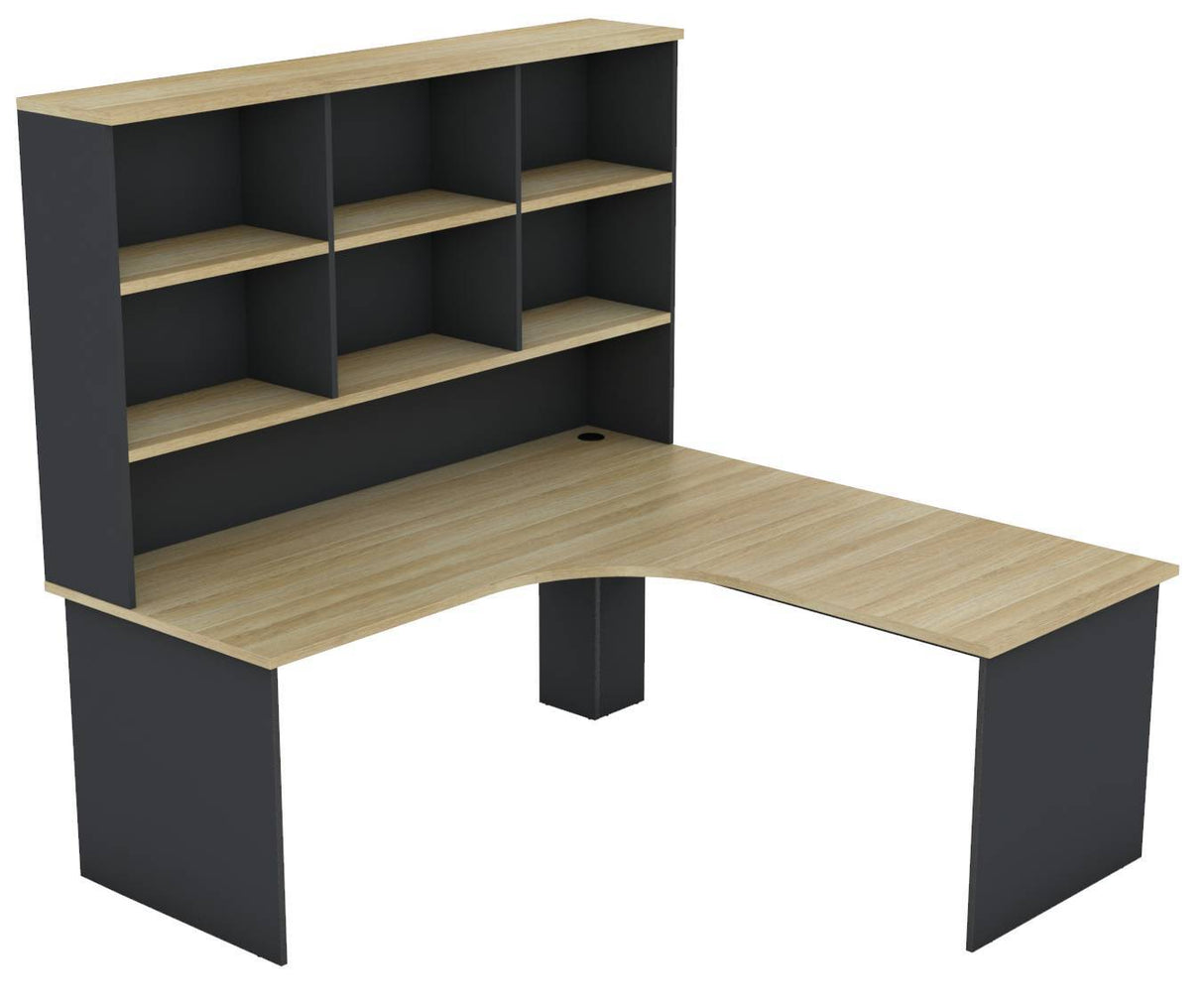 EkoSystem Corner Desk with Hutch Package in Oak/Charcoal