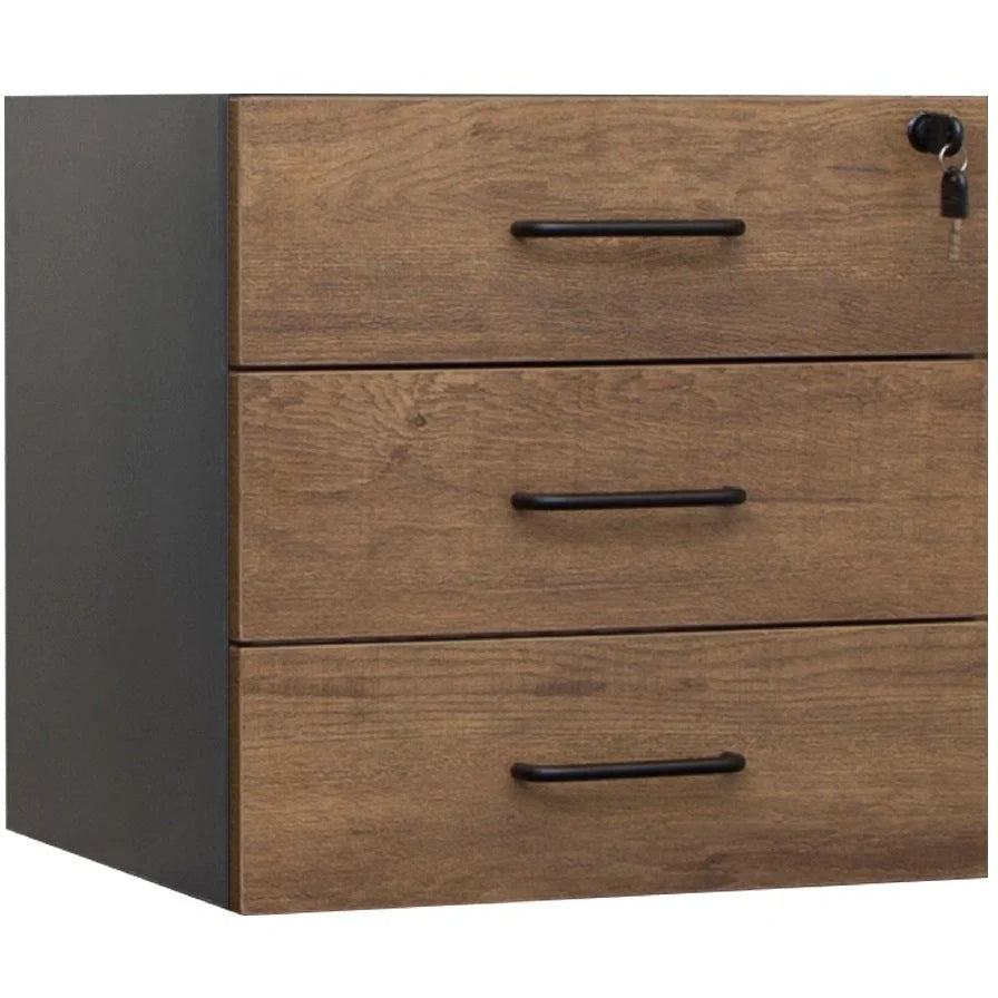 OM Premier Fixed Pedestal - 3 Drawers in Regal Walnut and Charcoal